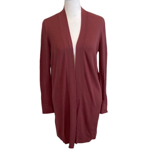 LOFT Ribbed Open Front Cardigan. Size M. Rose colored. Long sleeve. - Picture 2 of 13